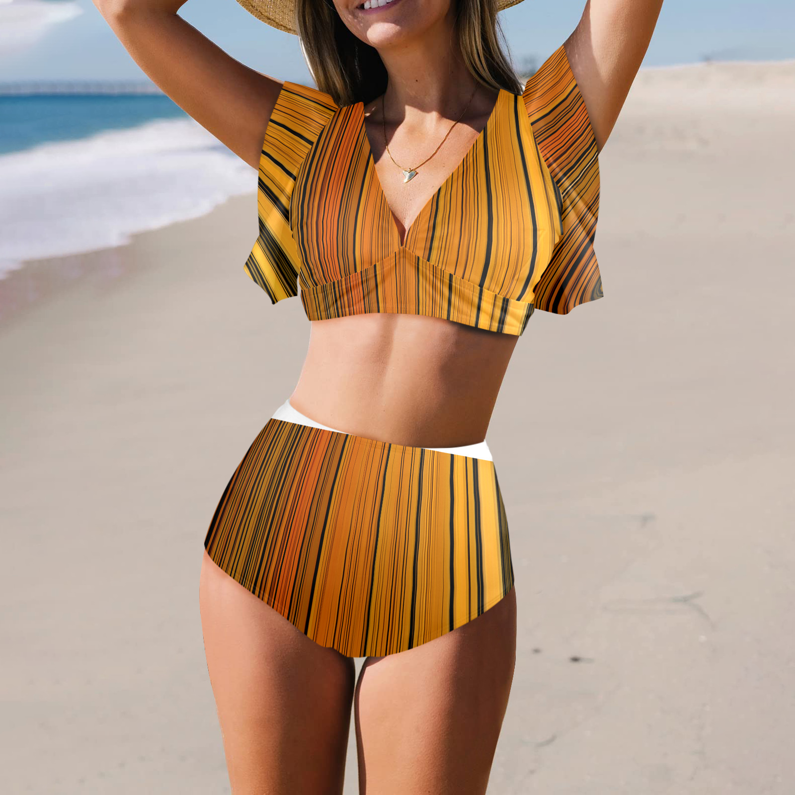 Butterfly Colors Women's Ruffle Sleeve Bikini Swimsuit (Model S42)