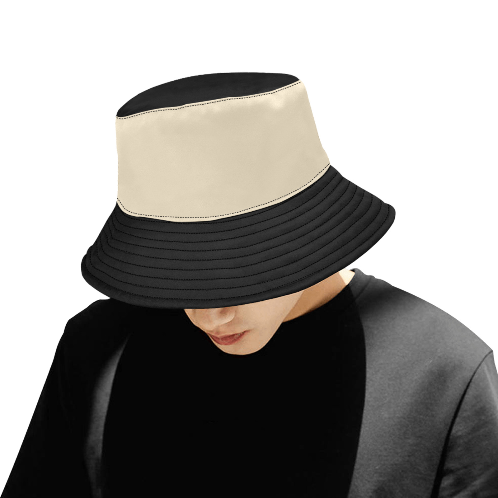 Two Tone Tan/Black Unisex Summer Bucket Hat