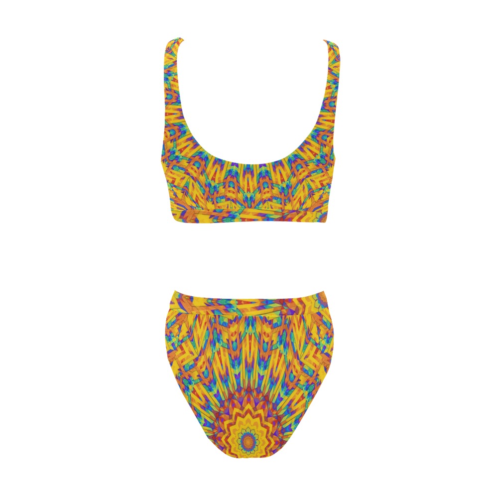Vivid Colors Mandala Sport Top & High-Waisted Bikini Swimsuit (Model S07)