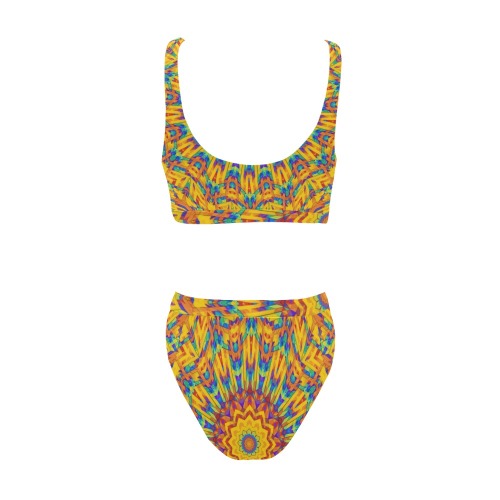 Vivid Colors Mandala Sport Top & High-Waisted Bikini Swimsuit (Model S07)