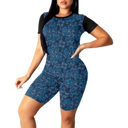 Blue Doodles - Hearts And Smiles Women's Short Yoga Set