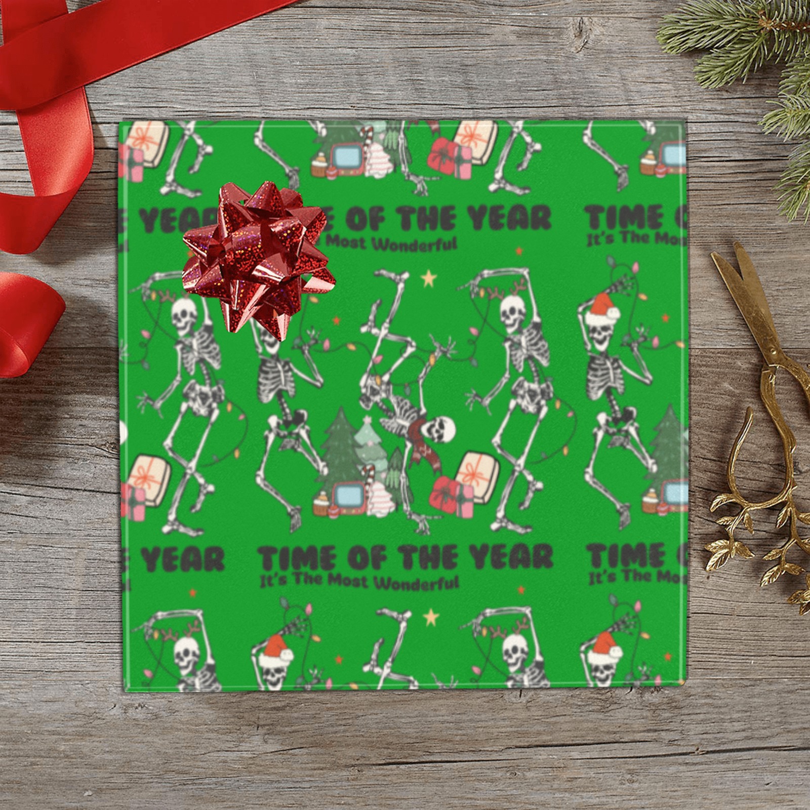 Most Wonderful Time Of The Year Skeletons (G) Gift Wrapping Paper 58"x 23" (4 Rolls)