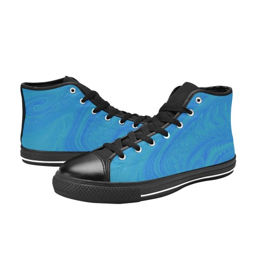 ocean black High Top Canvas Shoes for Kid (Model 017)
