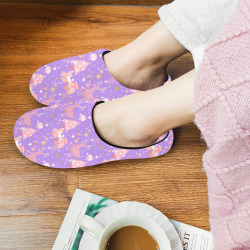 Pink and Purple and Gold Christmas Design Women's Non-Slip Cotton Slippers (Model 0602)