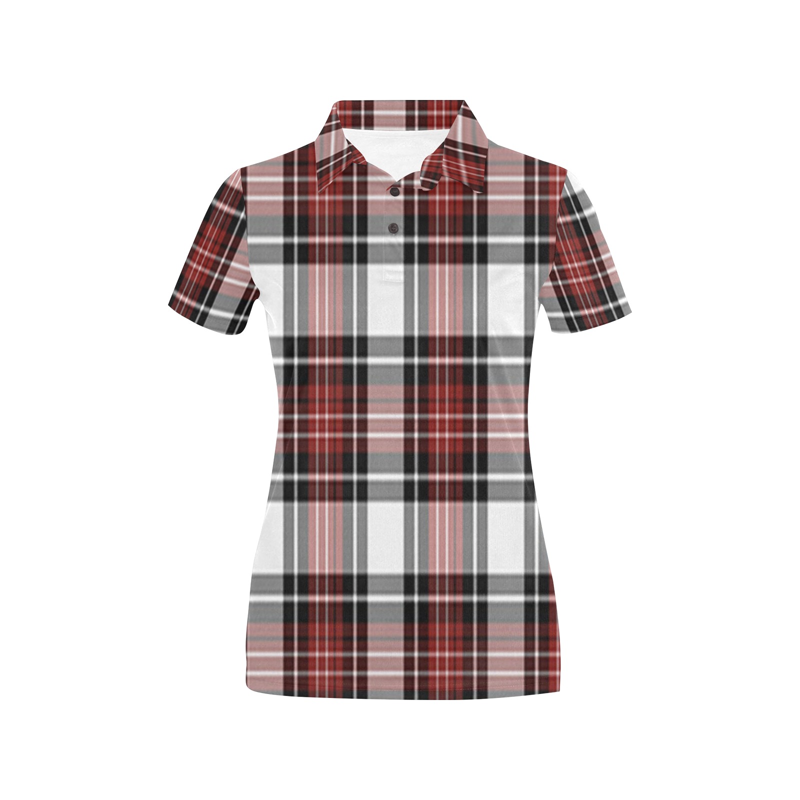 Red Black Plaid Women's All Over Print Polo Shirt (Model T55)