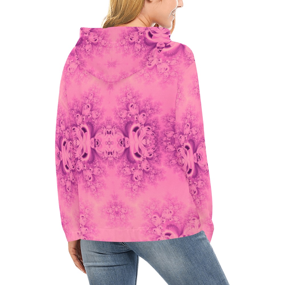 Pink Morning Frost Fractal All Over Print Hoodie for Women (USA Size) (Model H13)