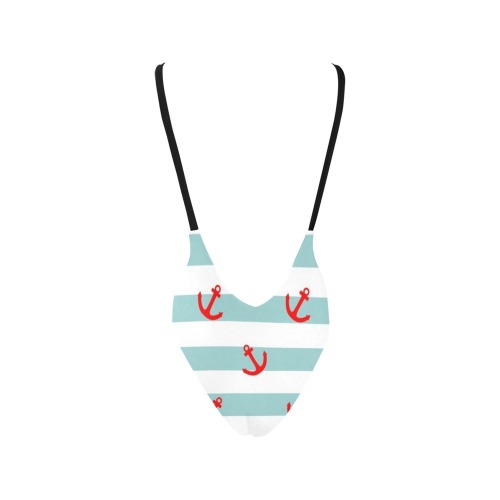 Anchor Stripes Sexy Low Back One-Piece Swimsuit (Model S09)