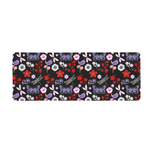 Black, Red, Pink, Purple, Dragonflies, Butterfly and Flowers Design Gaming Mousepad (31"x12")