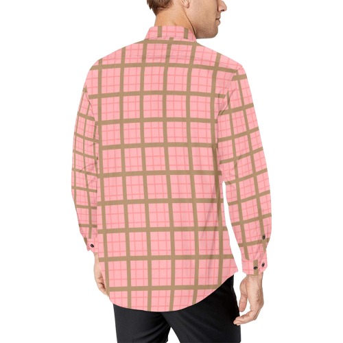 pink and tan Men's All Over Print Casual Dress Shirt (Model T61)