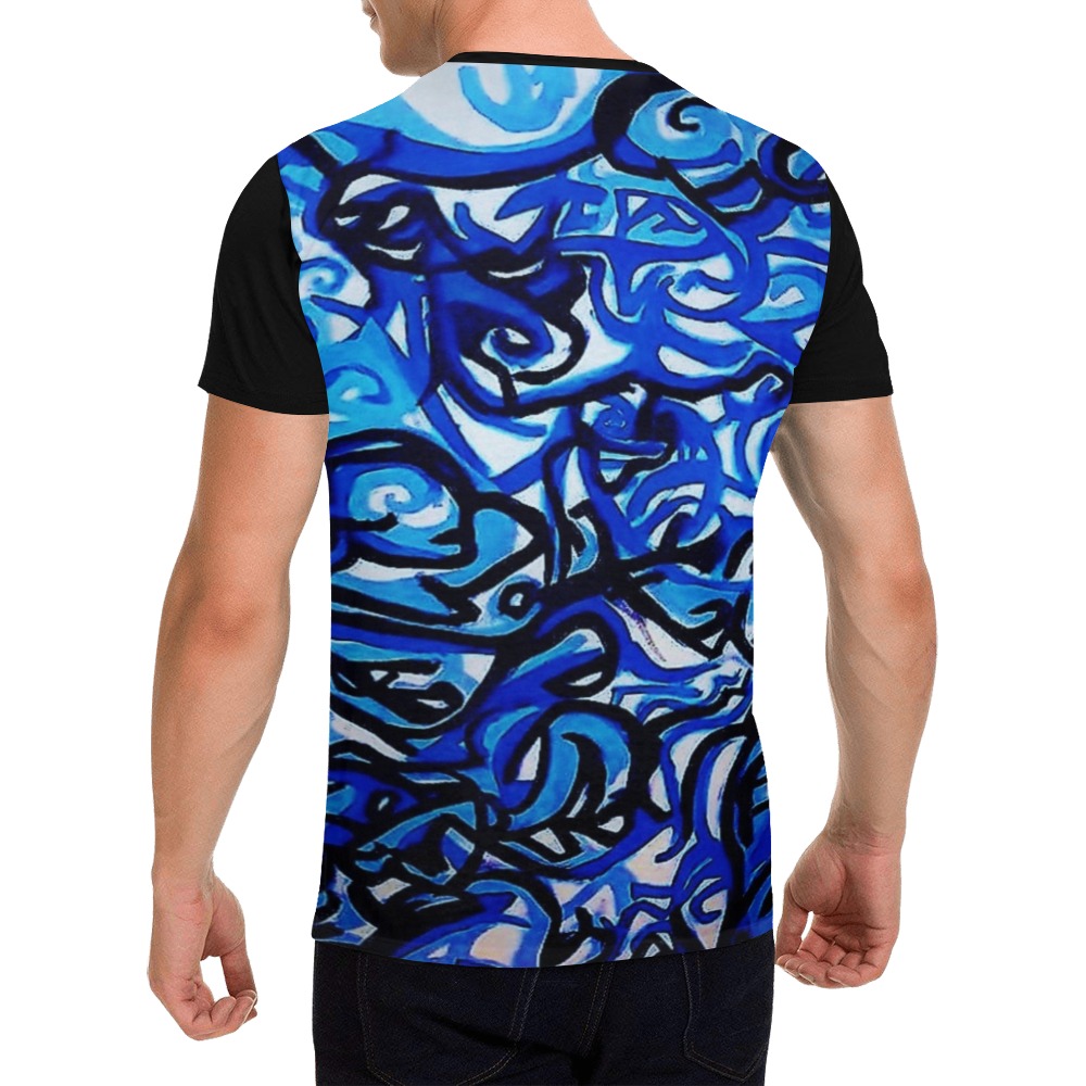 Blue Abstract Graffiti All Over Print T-Shirt for Men (USA Size) (Model T40)