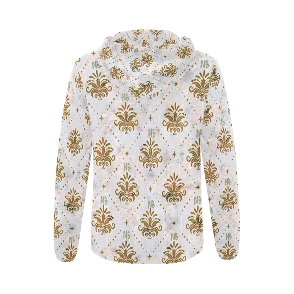 Gold Royal Pattern by Nico Bielow All Over Print Full Zip Hoodie for Women (Model H14)