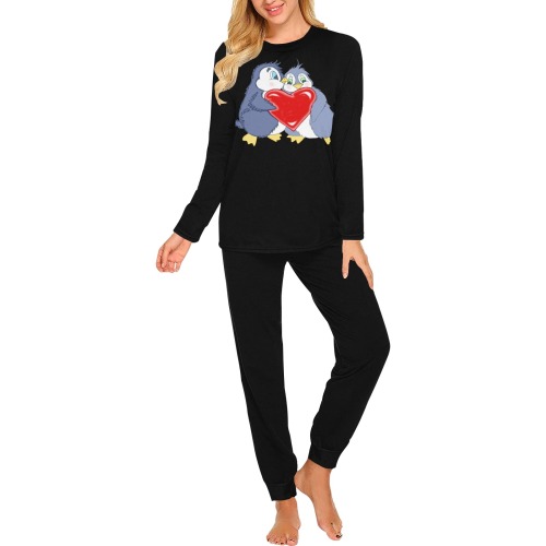 Penguin Love Black Women's All Over Print Pajama Set