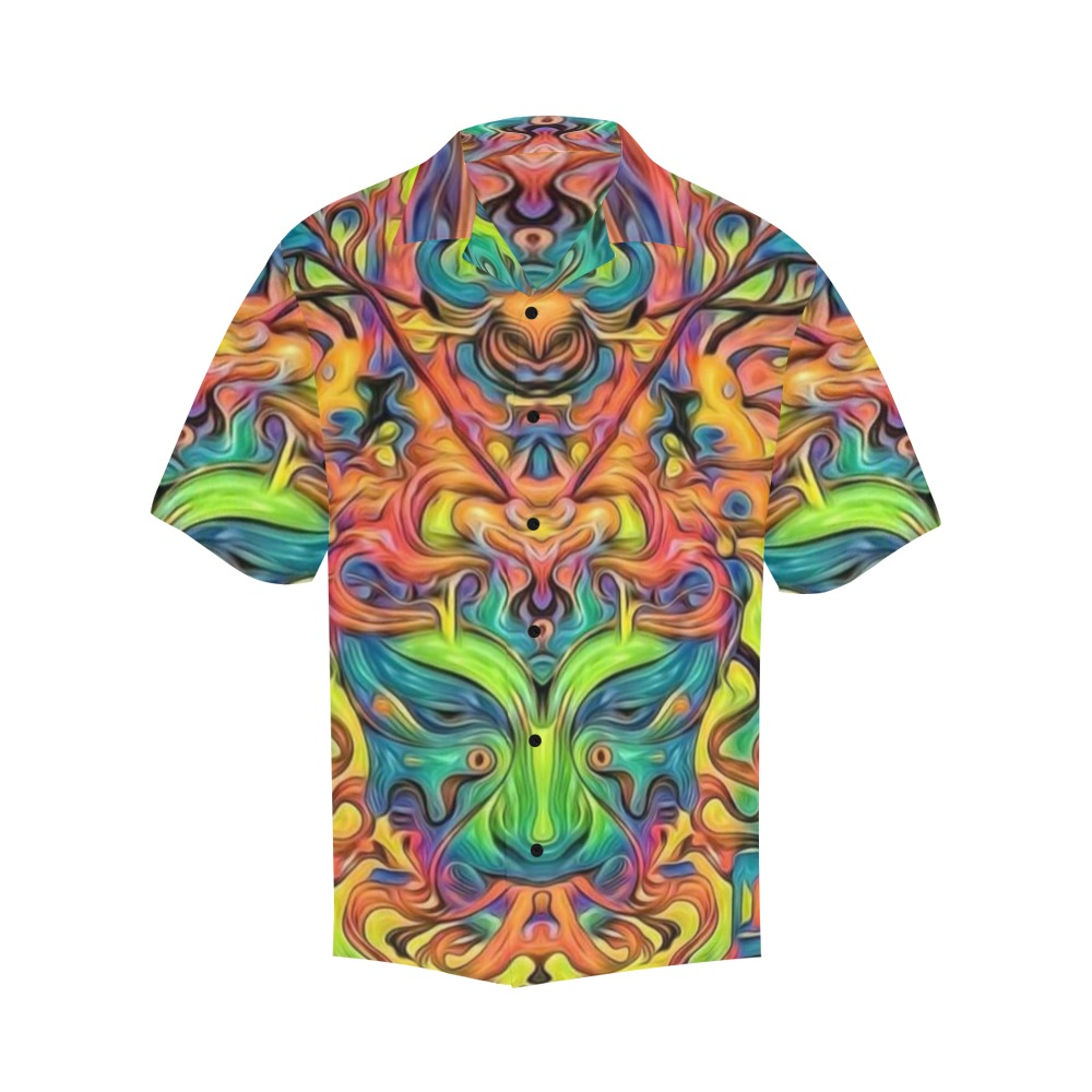 Abstract Colorful Hawaiian Shirt with Merged Design (Model T58)