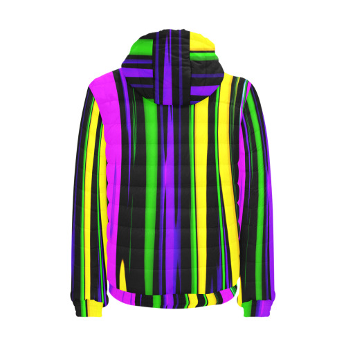 Mardi Gras Stripes Men's Padded Hooded Jacket (Model H42)