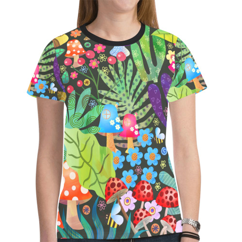 Enchanted Forest Fairytale Garden Rustic Scene New All Over Print T-shirt for Women (Model T45)