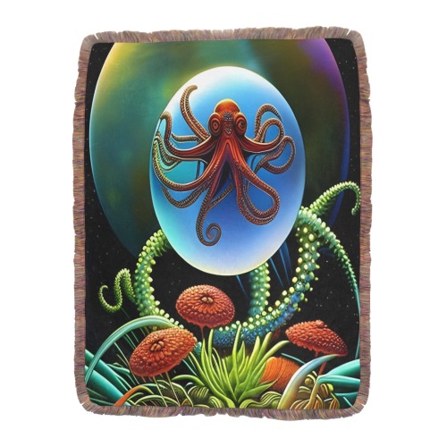 Out Of This World Spheres Octopus Ultra-Soft Fringe Blanket 60"x80" (Mixed Green)