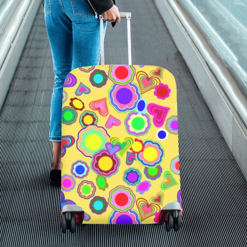 Groovy Hearts and Flowers Yellow Luggage Cover/Large 26"-28"