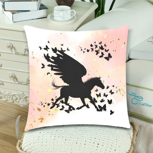 Running Pegasus With Butterflies Rose Custom Zippered Pillow Cases 18"x 18" (Twin Sides) (Set of 2)
