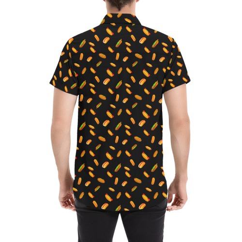 Hot Dog Pattern on Black Men's All Over Print Short Sleeve Shirt (Model T53)
