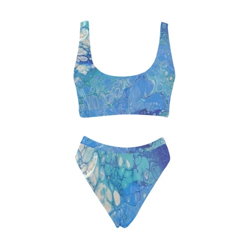 Blue Yoga Sport Top & High-Waisted Bikini Swimsuit (Model S07)