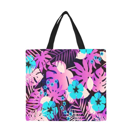 GROOVY FUNK THING FLORAL PURPLE All Over Print Canvas Tote Bag/Large (Model 1699)
