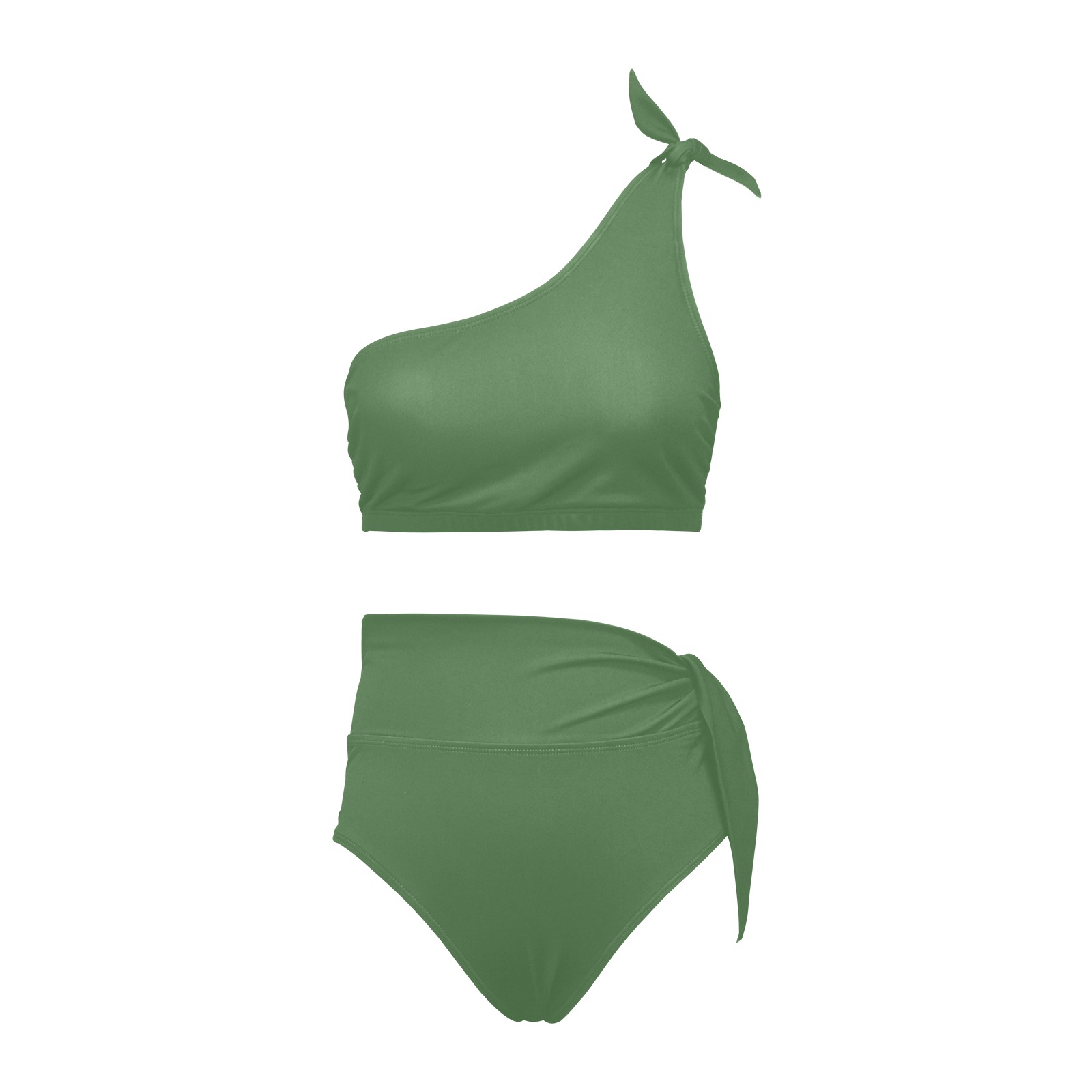 color artichoke green High Waisted One Shoulder Bikini Set (Model S16)