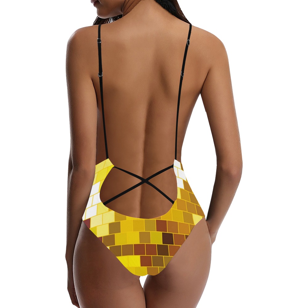 DISCO BALL 2 Sexy Lacing Backless One-Piece Swimsuit (Model S10)