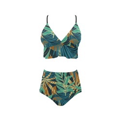 Beautiful Tropical Jungle Plants Ruffle Hem Bikini Swimsuit (Model S35)