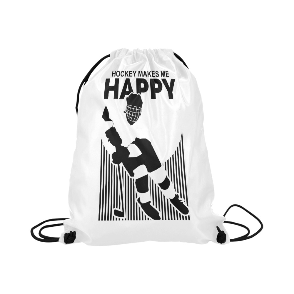 Hockey Makes Me Happy Large Drawstring Bag Model 1604 (Twin Sides)  16.5"(W) * 19.3"(H)