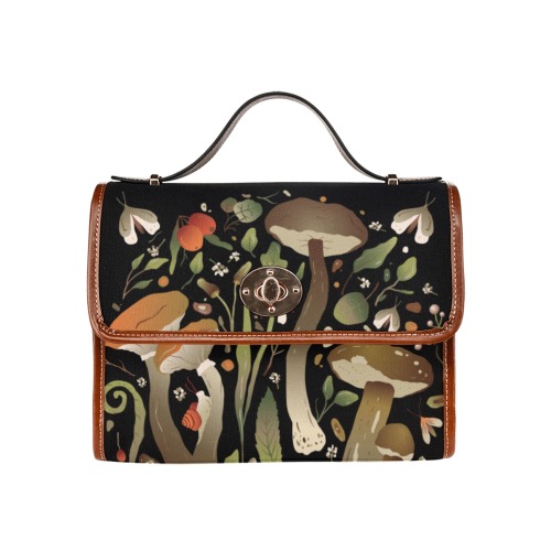 Deep in the Forest Mushroom Handbag Waterproof Canvas Bag-Brown (All Over Print) (Model 1641)