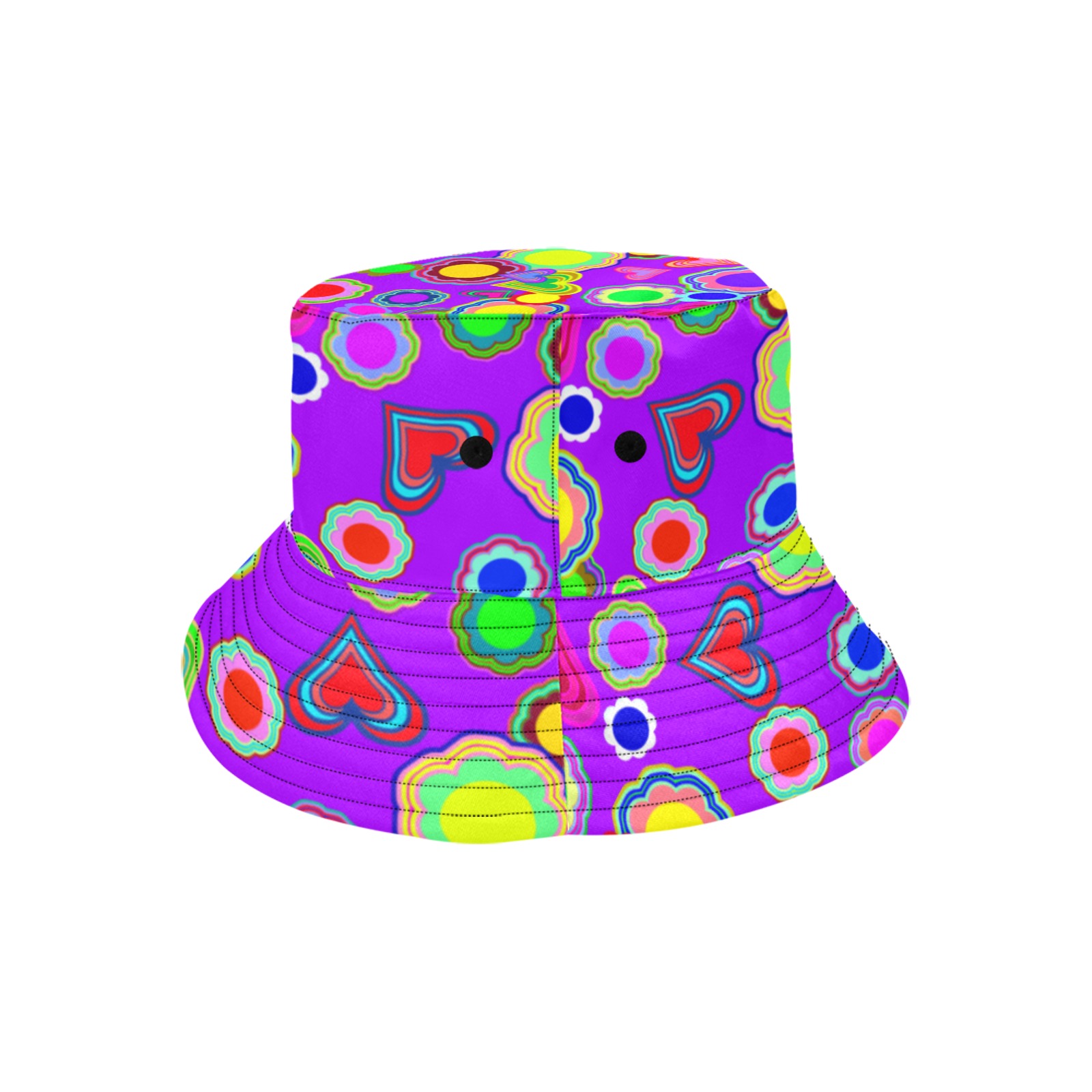 Groovy Hearts and Flowers Purple Unisex Summer Bucket Hat