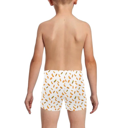 Hot Dog Pattern - White Little Boys' Swimming Trunks (Model L57)