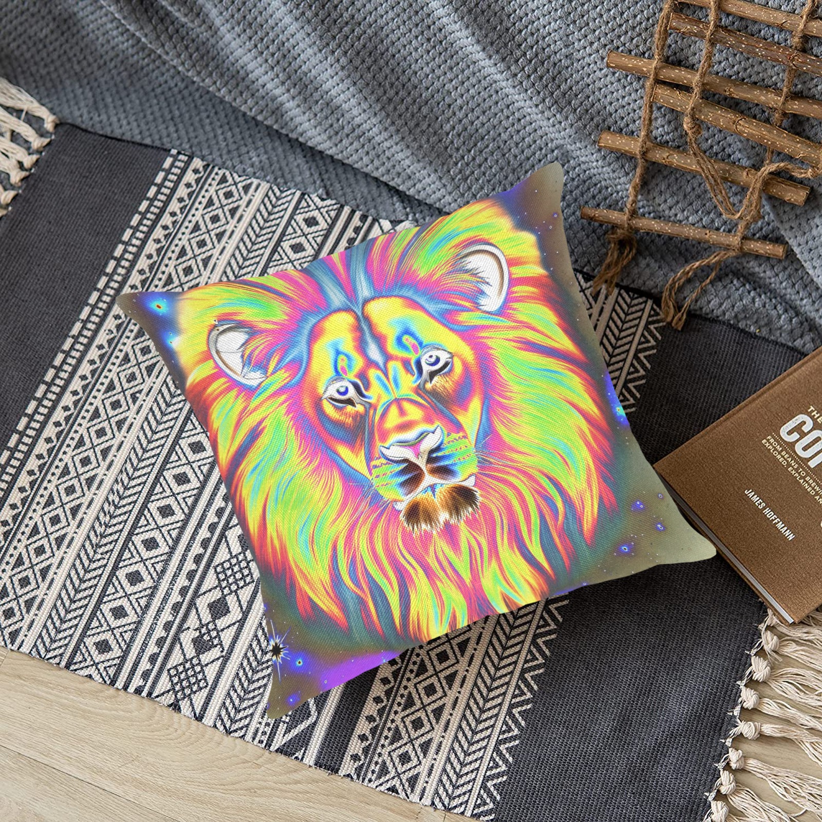 The Lion in Negative Rainbow Linen Zippered Pillowcase 18"x18"(Two Sides)