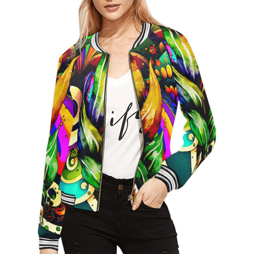 Mardi Gras Colorful New Orleans All Over Print Bomber Jacket for Women (Model H21)