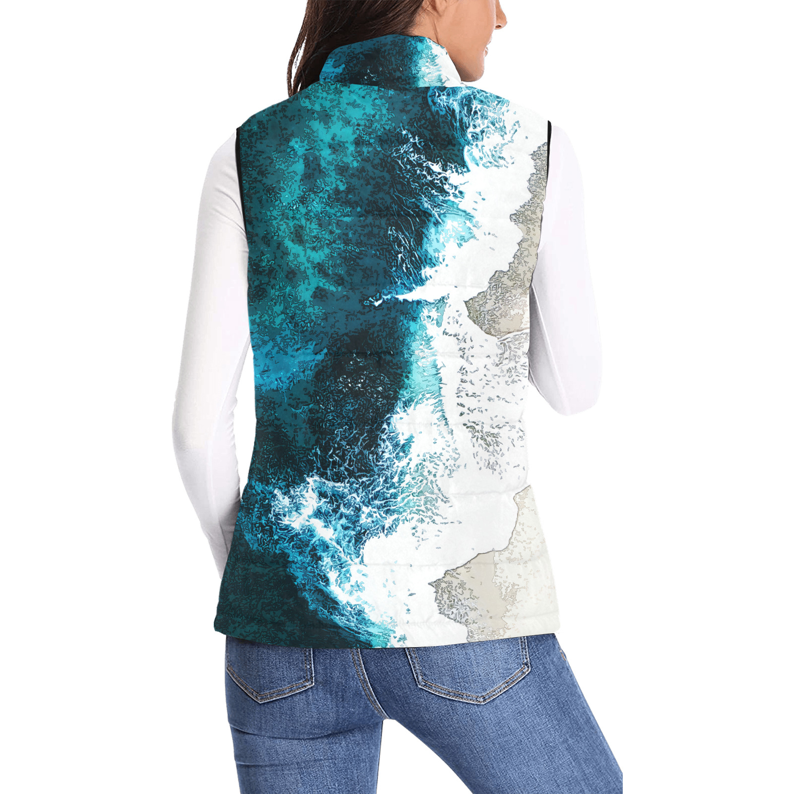 Ocean And Beach Women's Padded Vest Jacket (Model H44)