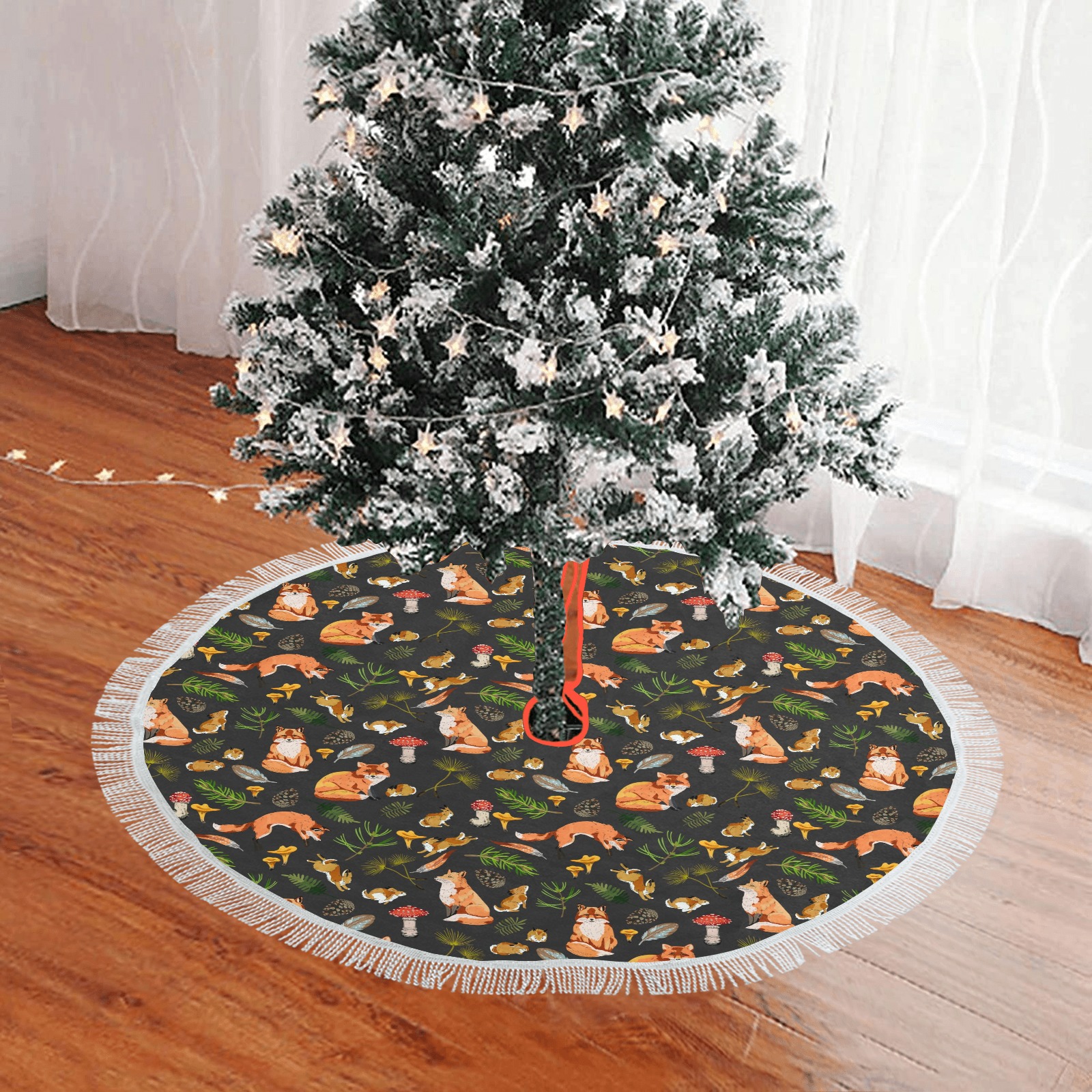 Foxes & rabbits autumn forest II-01 Thick Fringe Christmas Tree Skirt 36"x36"