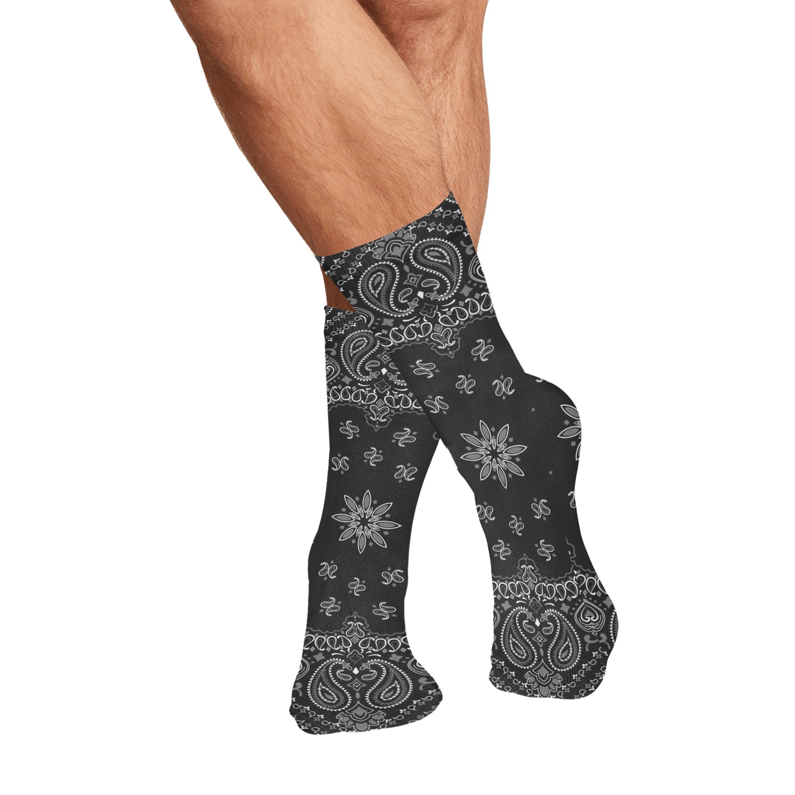 Black Bandanna Pattern All Over Print Socks for Men