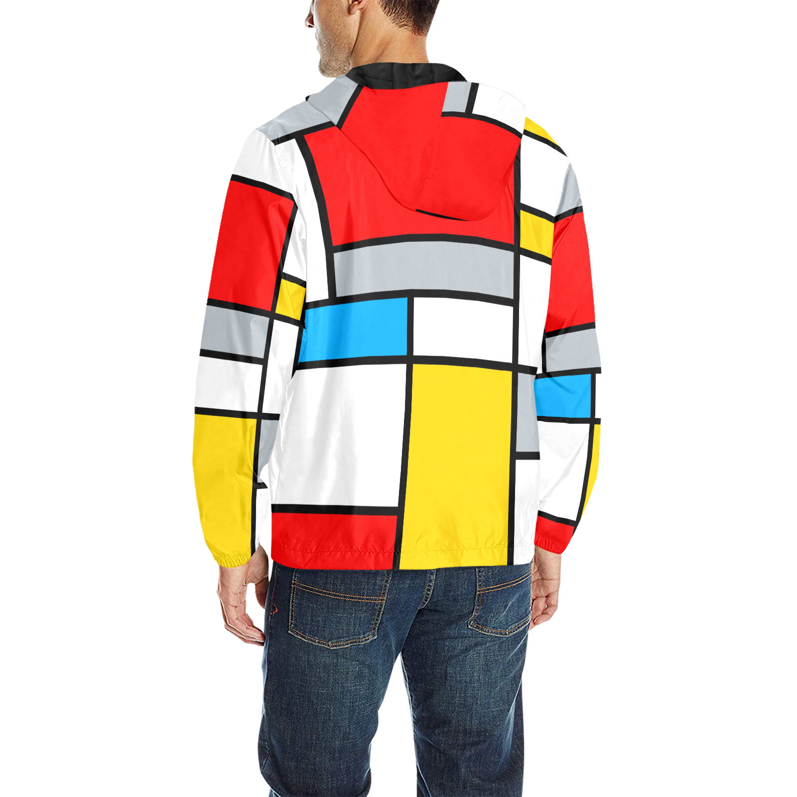 Mondrian Style Color Composition Geometric Retro Art All Over Print Quilted Windbreaker for Men (Model H35)