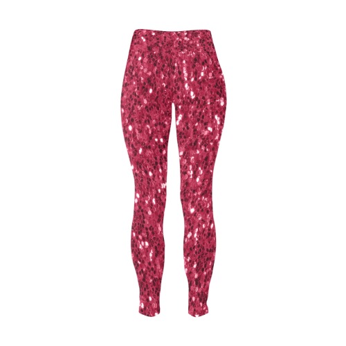Magenta dark pink red faux sparkles glitter Women's Plus Size High Waist Leggings (Model L44)
