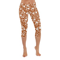 Red simple blossom garden Women's Low Rise Capri Leggings (Invisible Stitch) (Model L08)