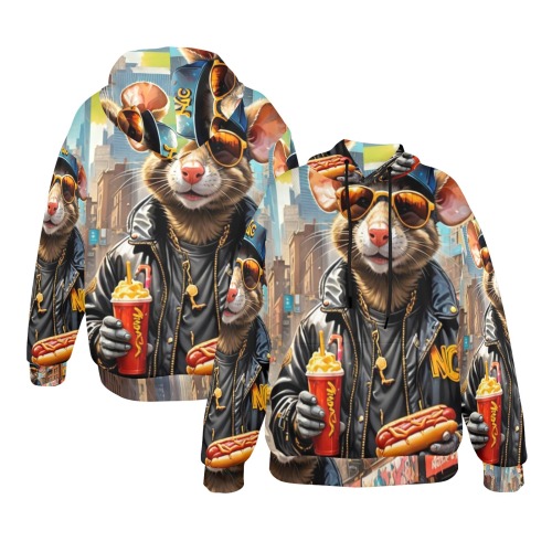 HOT DOG EATING NYC RAT 7 Women's All Over Print Hoodie (Model H61)