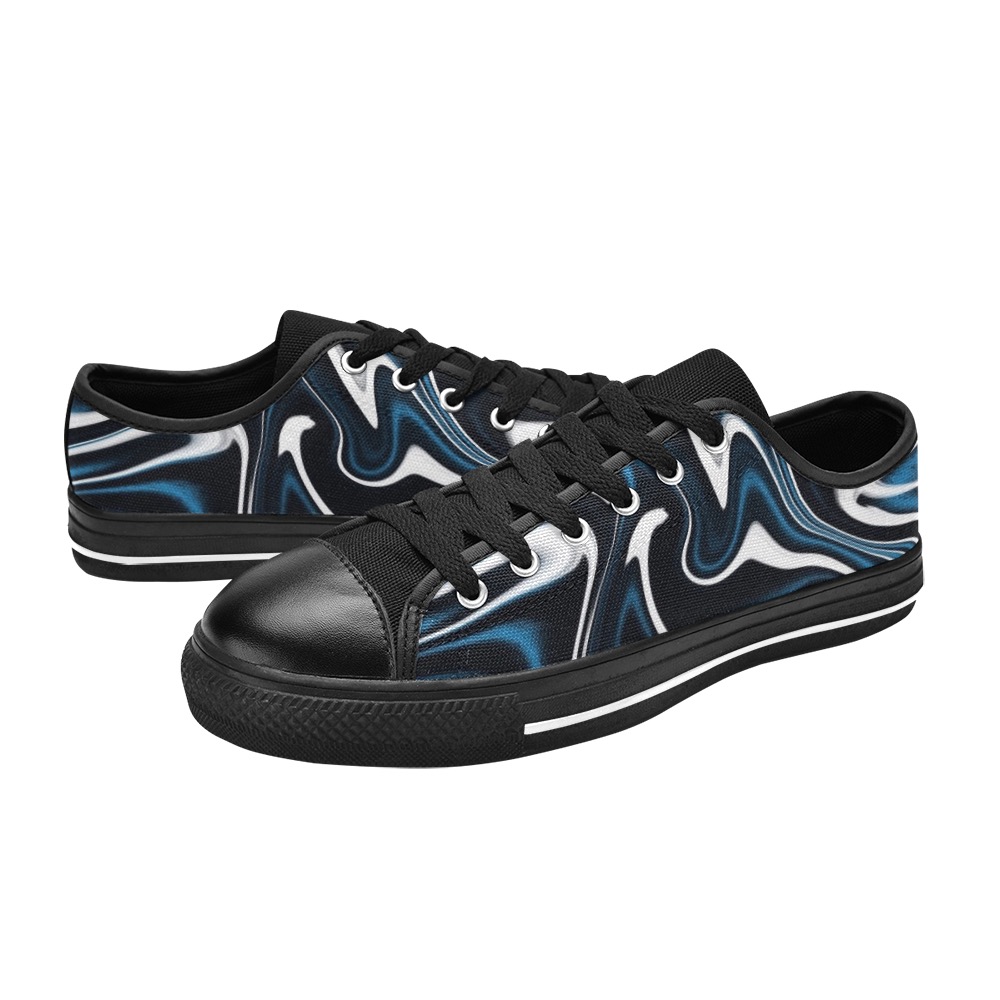 Blue, Black and White Estonia Swirls Women's Classic Canvas Shoes (Model 018)