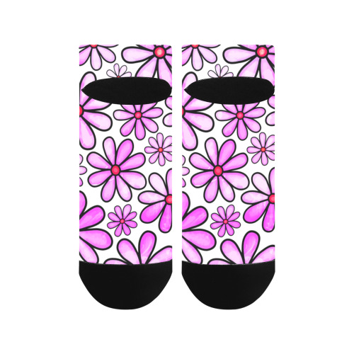 Pink Watercolor Doodle Daisy Flower Pattern Women's Ankle Socks