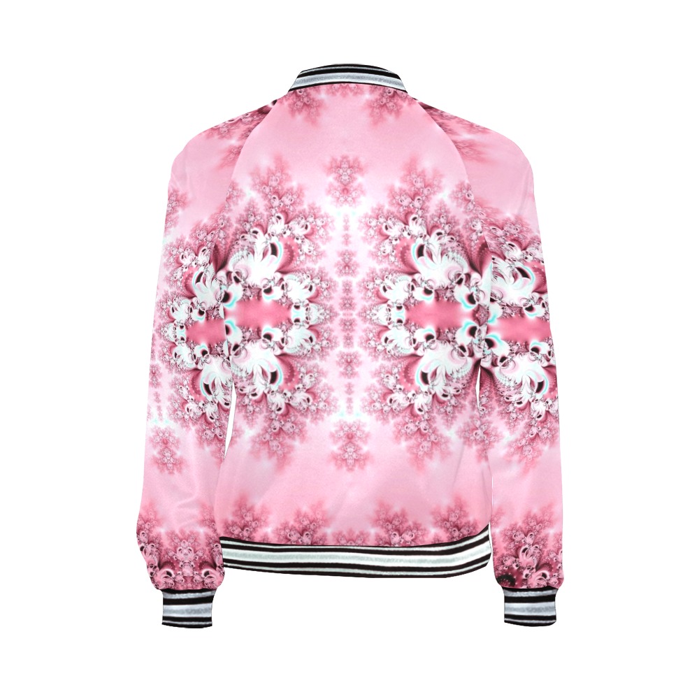 Pink Rose Garden Frost Fractal All Over Print Bomber Jacket for Women (Model H21)