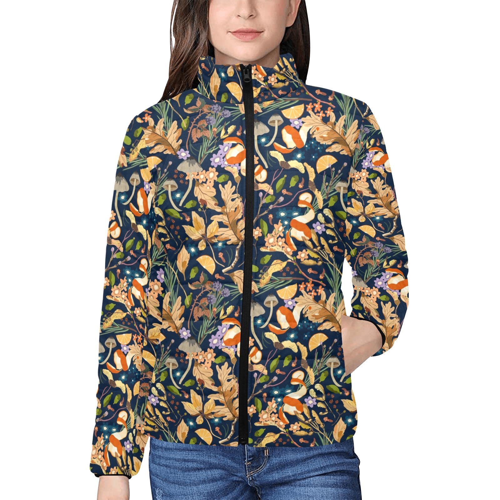 Wild fall autumnal 22-01 Women's Stand Collar Padded Jacket (Model H41)