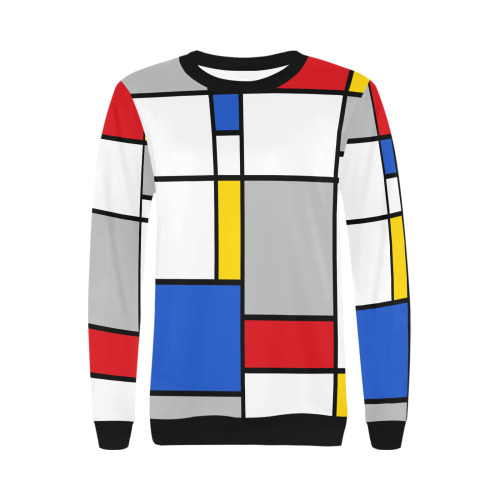 Geometric Retro Mondrian Style Color Composition Women's Rib Cuff Crew Neck Sweatshirt (Model H34)