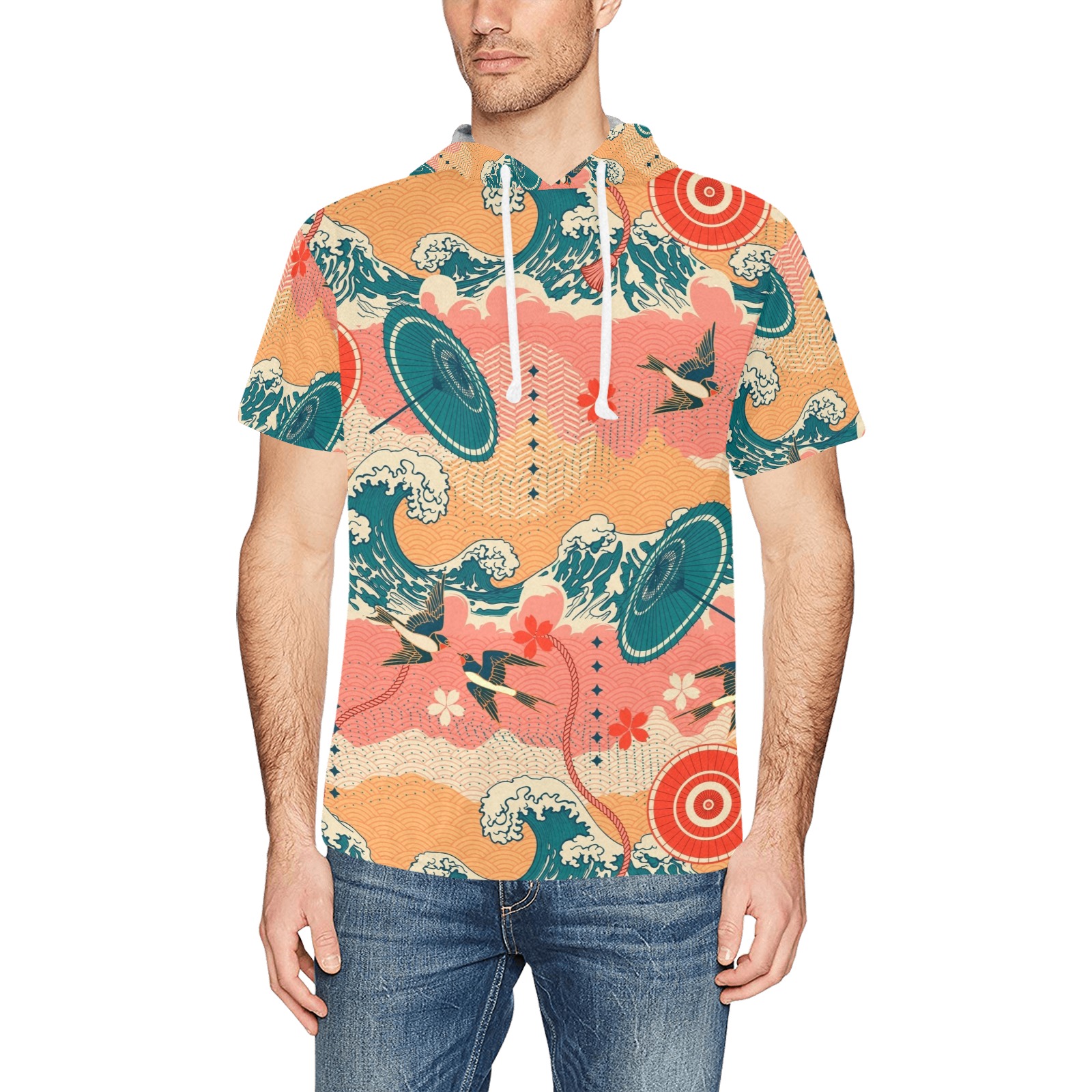sparrow 3 All Over Print Short Sleeve Hoodie for Men (Model H32)