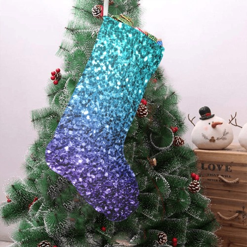 Aqua blue ombre faux glitter sparkles Christmas Stocking (Without Folded Top)