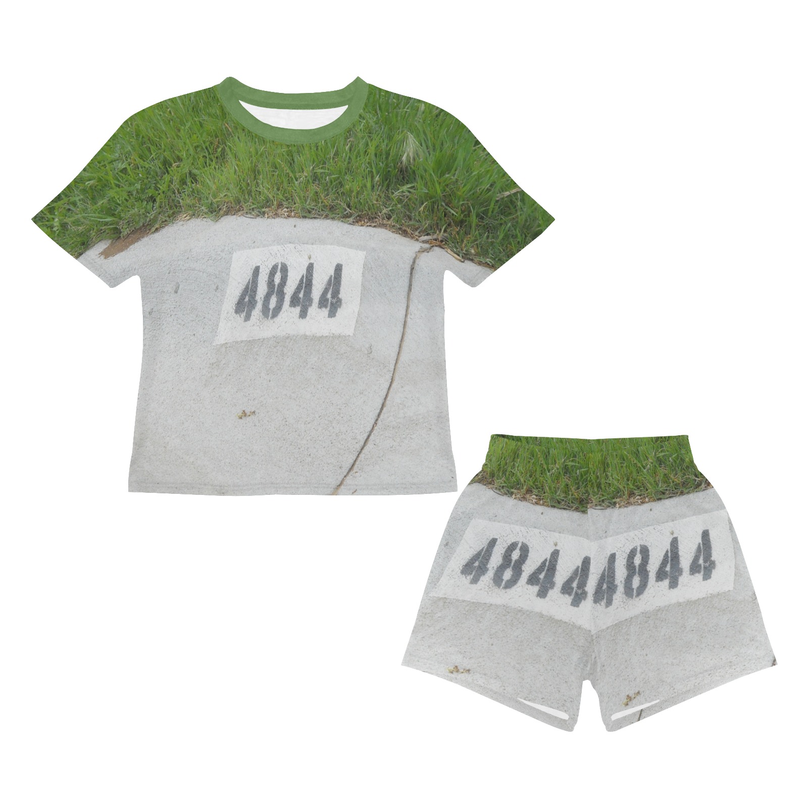 Street Number 4844 with Green Collar Big Girls' Short Pajama Set