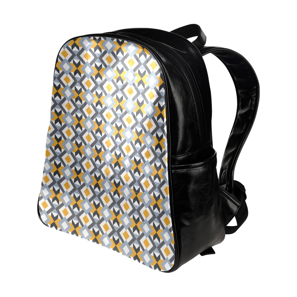 Retro Angles Abstract Geometric Pattern Multi-Pockets Backpack (Model 1636)